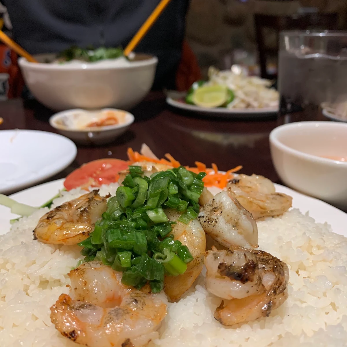 Grilled Shrimp over Broken Rice