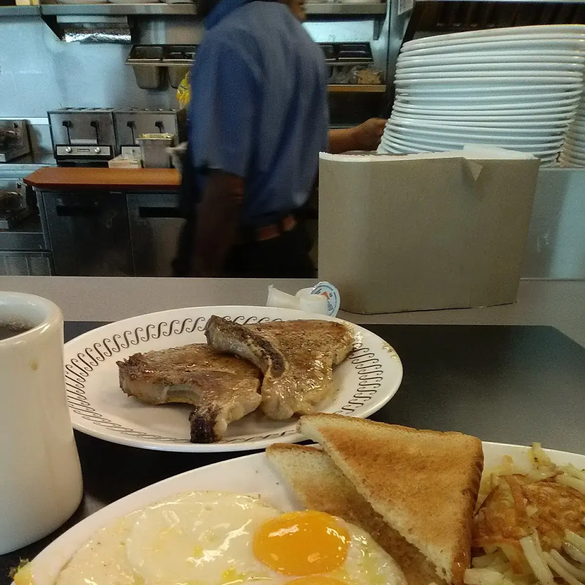 Pork Chops and Eggs N Hash Brown Potatoes