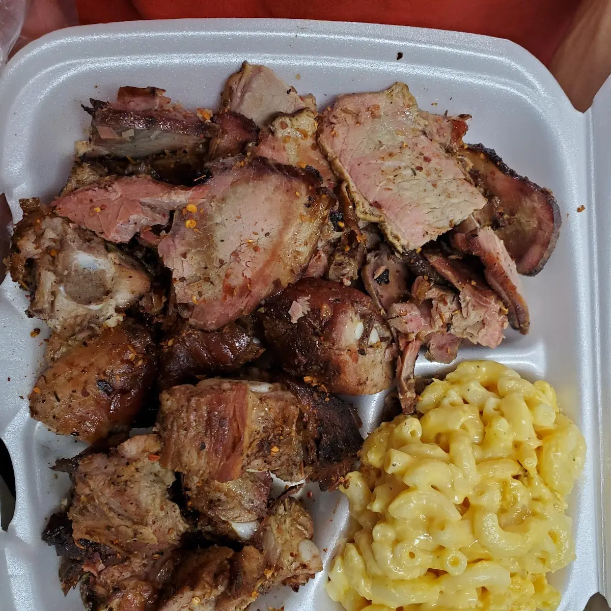Half & Half 2 Meat & 1 Side Tips and Brisket with Mac & Cheese