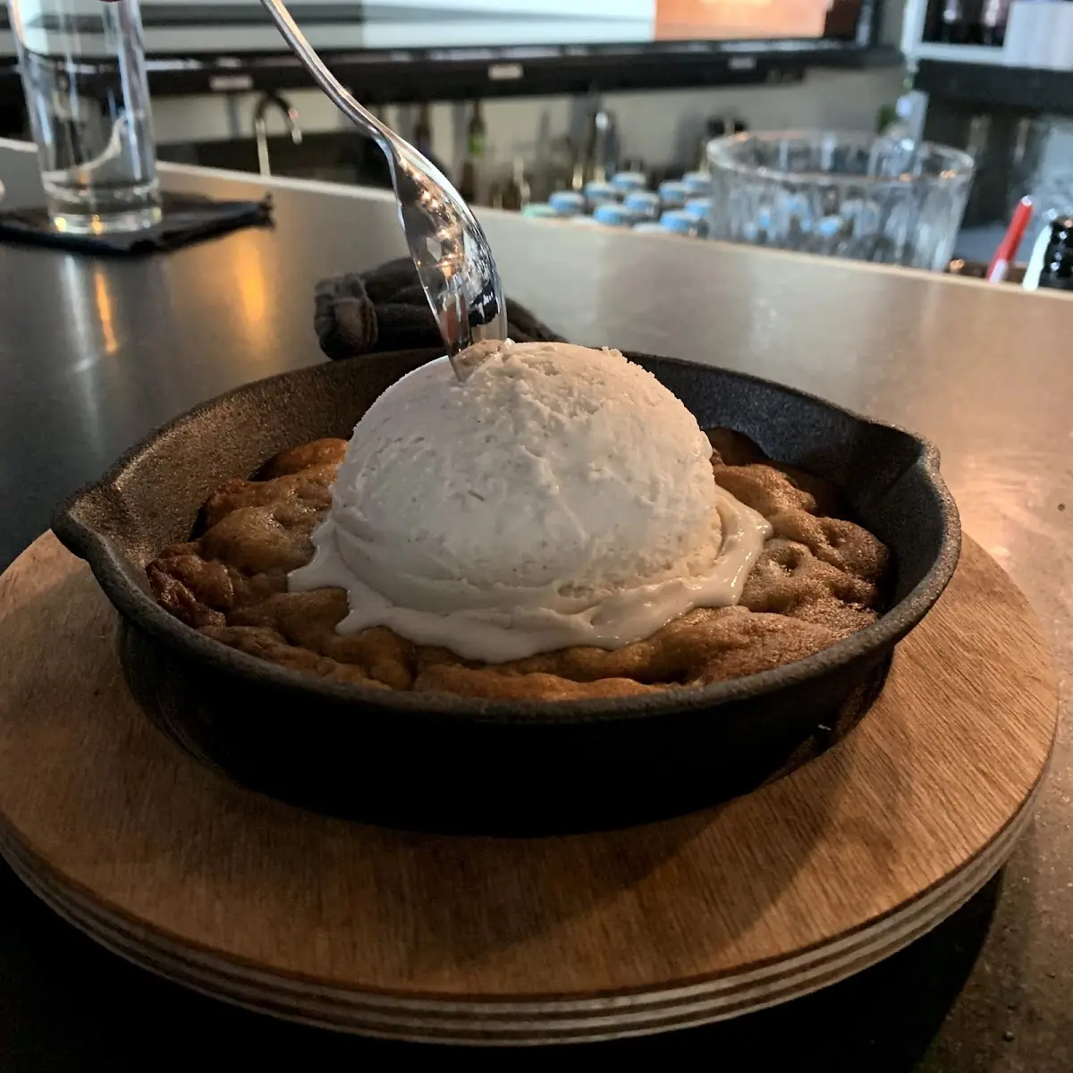 Skillet Baked Chocolate Chip Cookie with Vanilla Gelato