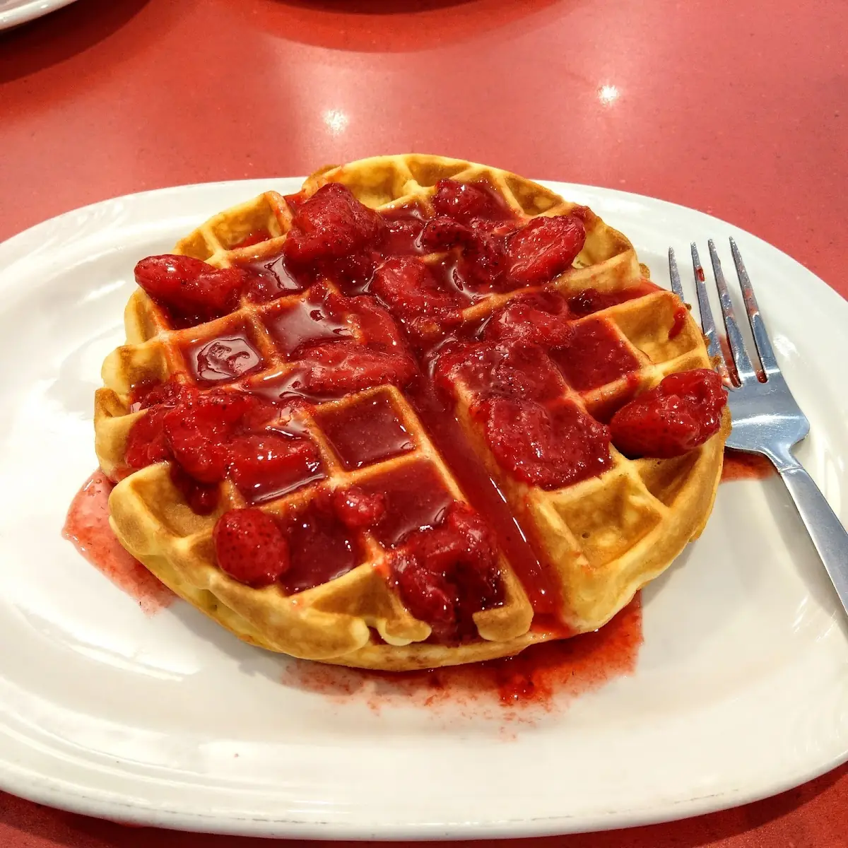 Belgian Waffle with Strawberry Topping