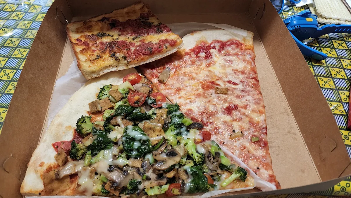 Veggie Pizza Cheese Pizza and Grandma Slice