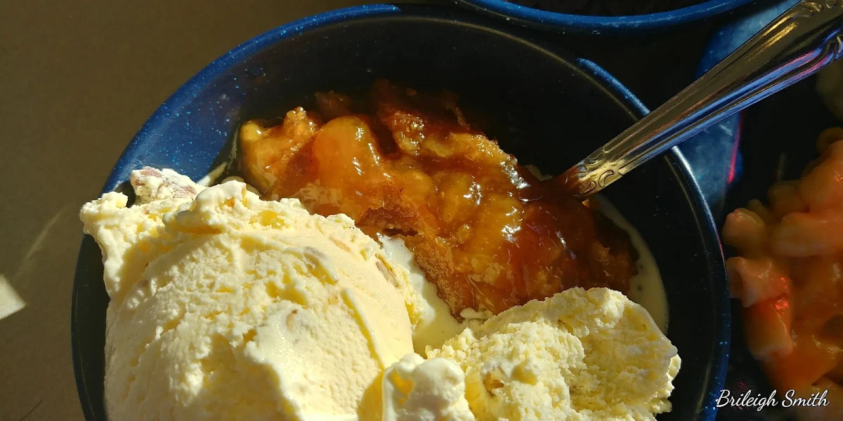 Peach Cobbler with Vanilla Ice Cream