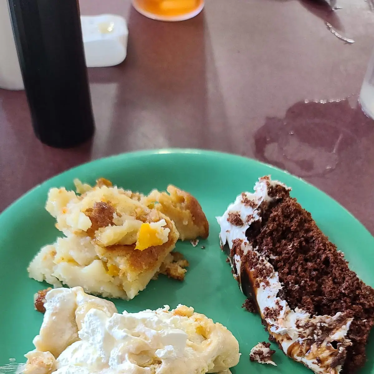 Peach Cobbler Banana Pudding Chocolate Cake with White Icing