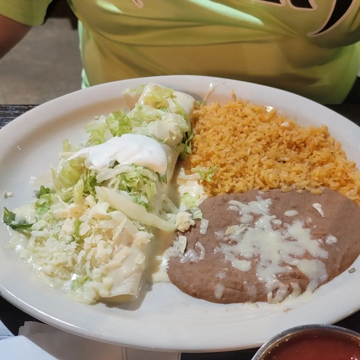Burrito and Enchilada Dinner with Cheese Sauce Added