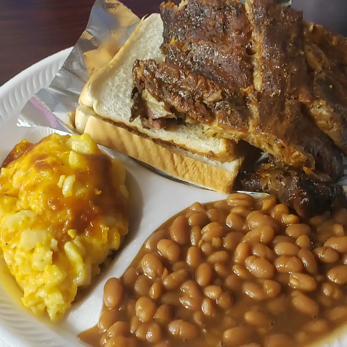 Mac and Cheese Baked Beans and Ribs