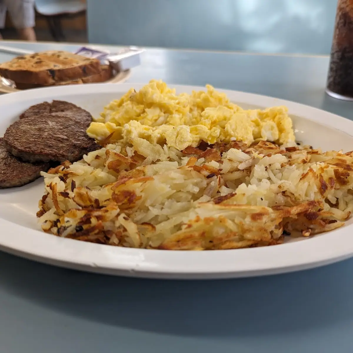 Scrambled Eggs Sausage and Hash Browns