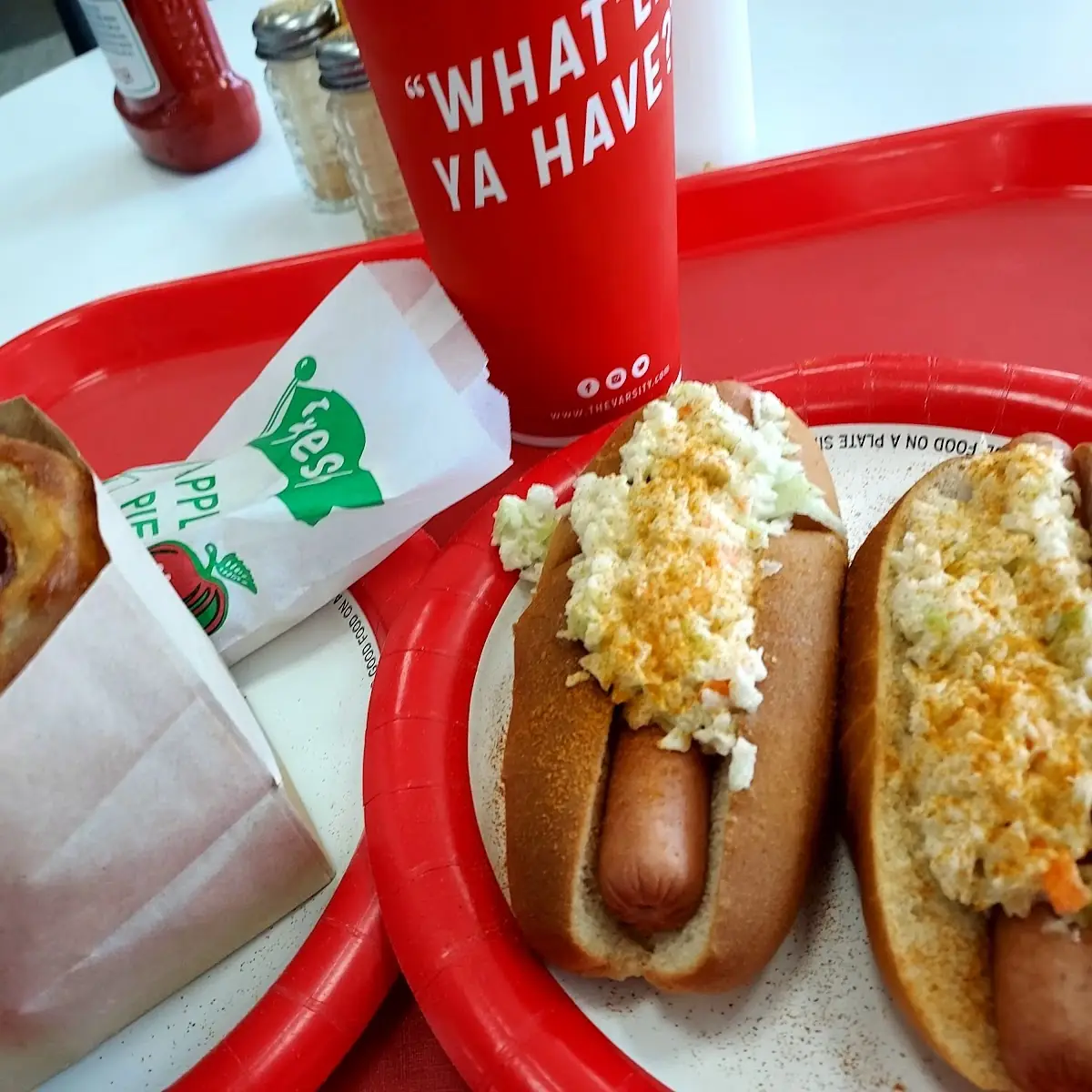 Slaw Dog Combo with Rings and a Fried Apple Pie