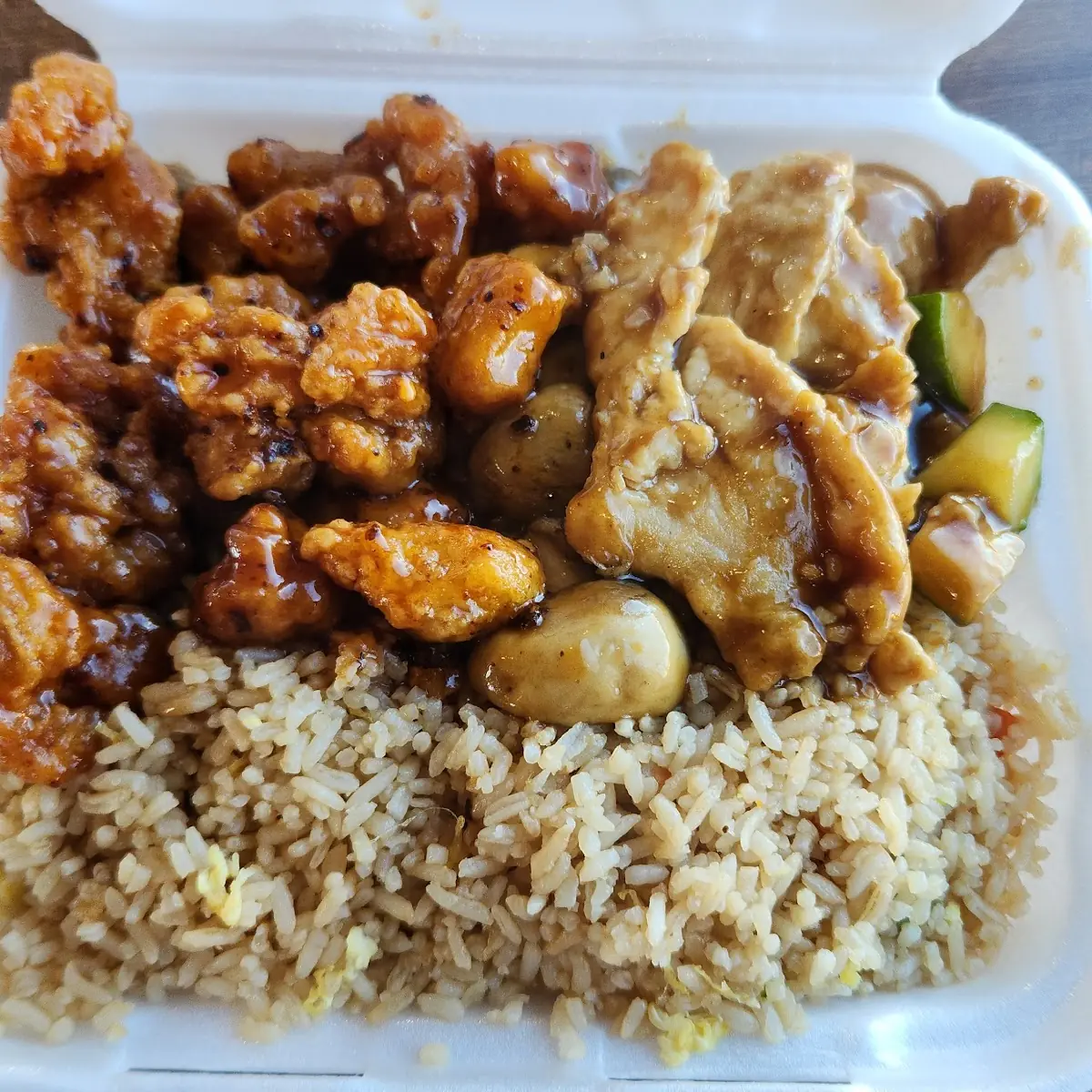 Mushroom Chicken and General TSO's Chicken with Fried Rice
