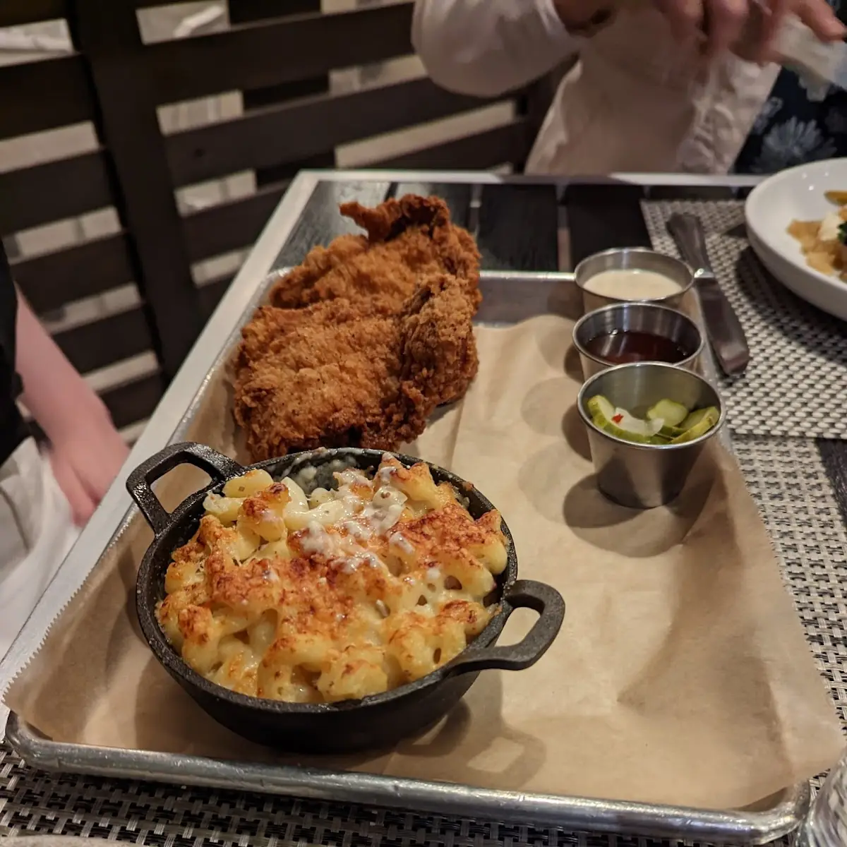 Fried Chicken Thighs with Mac and Cheese