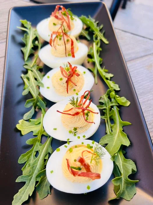 Deviled Eggs Crispy Bresaola Chives Smoked Spice
