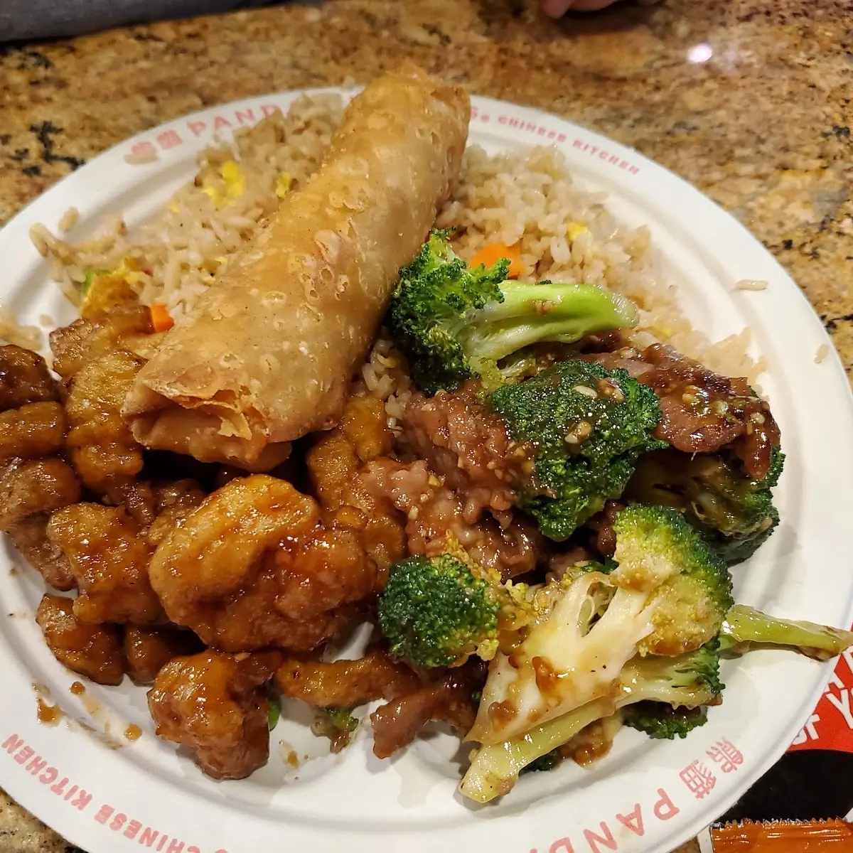 Fried Rice Orange Chicken Broccoli Beef and Egg Roll