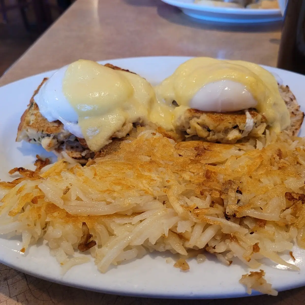 Eggs Benedict over Crab Cakes