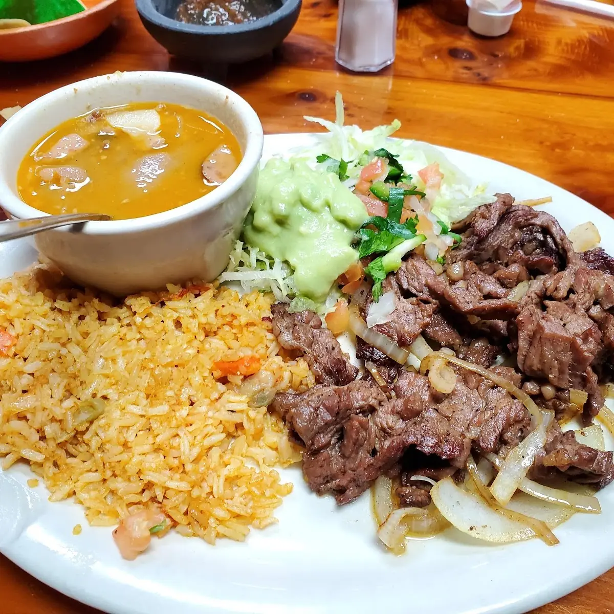 Carne Guisada Plate with Rice & Beans