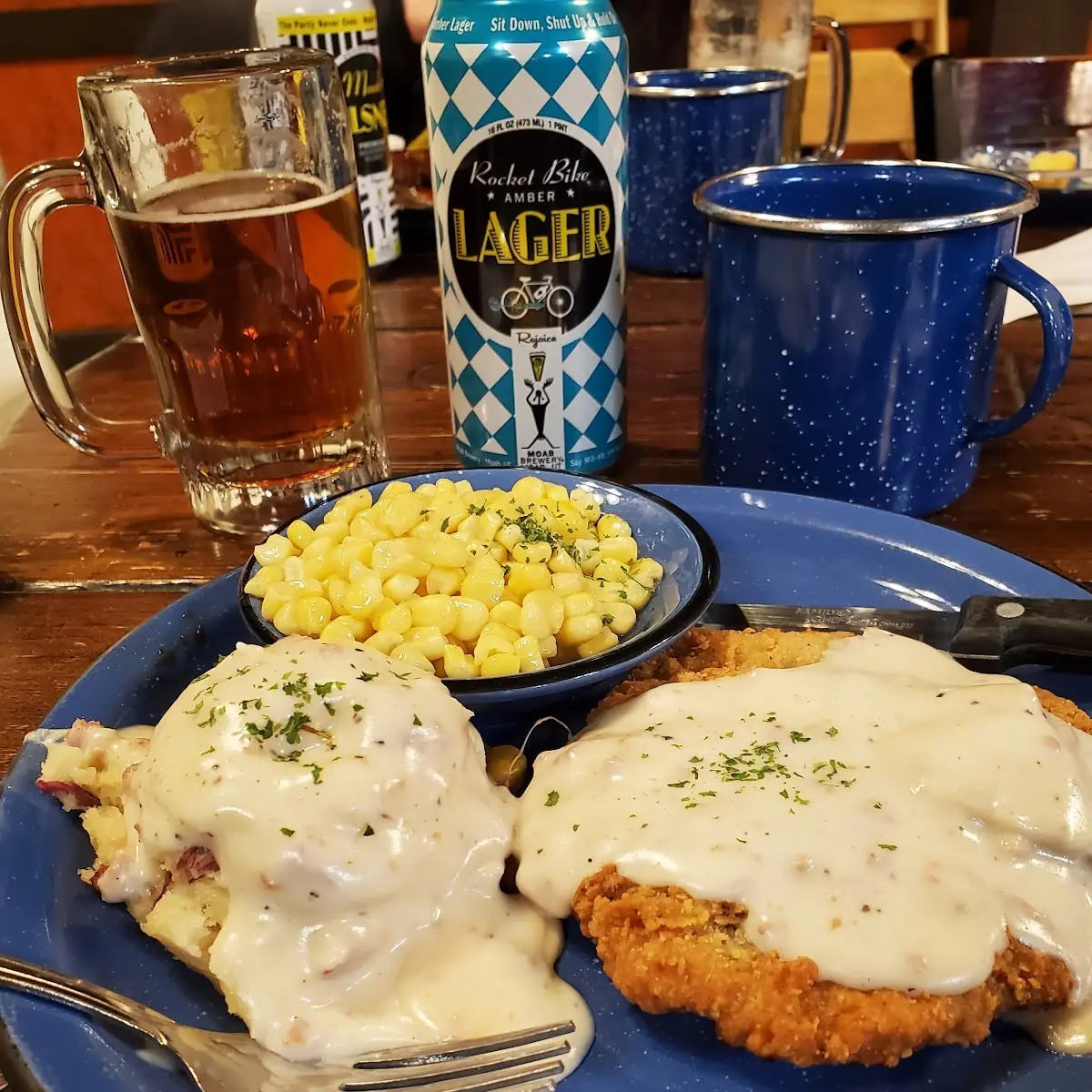 Chicken Fried Steak with Mashed Potatoes and Corn
