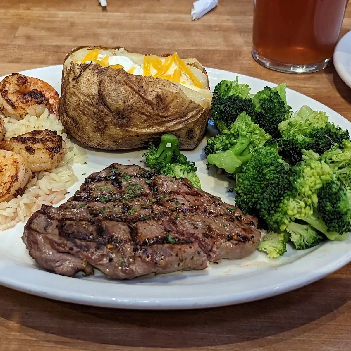 Ribeye Steak with Loaded Baked Potato and Broccoli