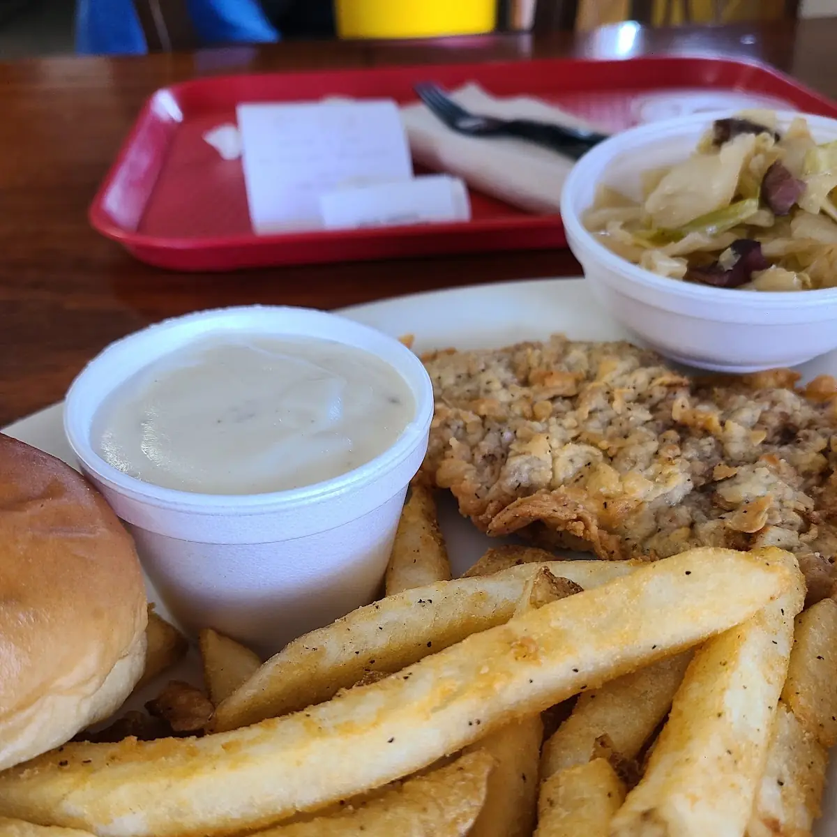 Chicken Fried Steak Fries Braised Cabbage