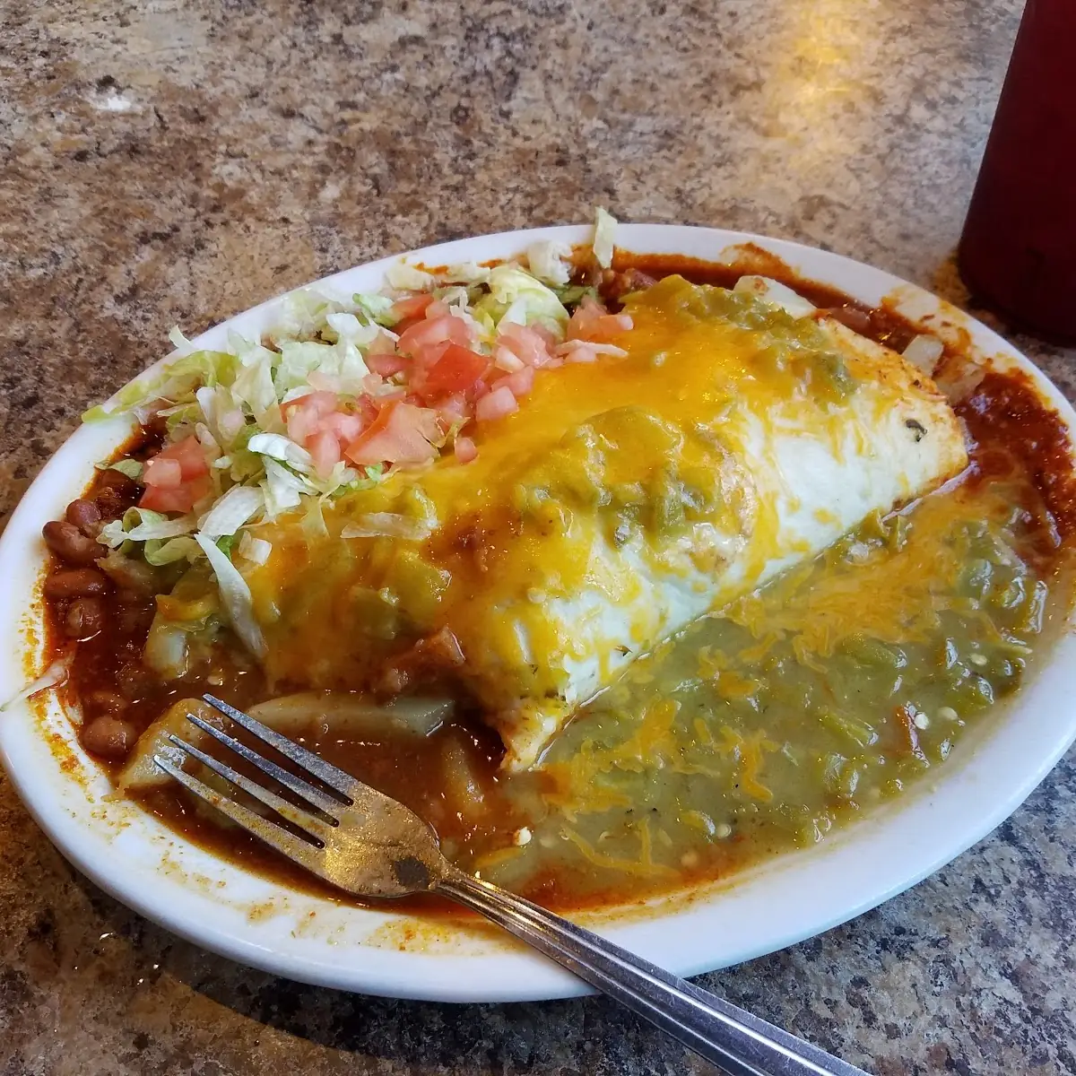 Small Bean Burrito Serviced with Rice and Posole