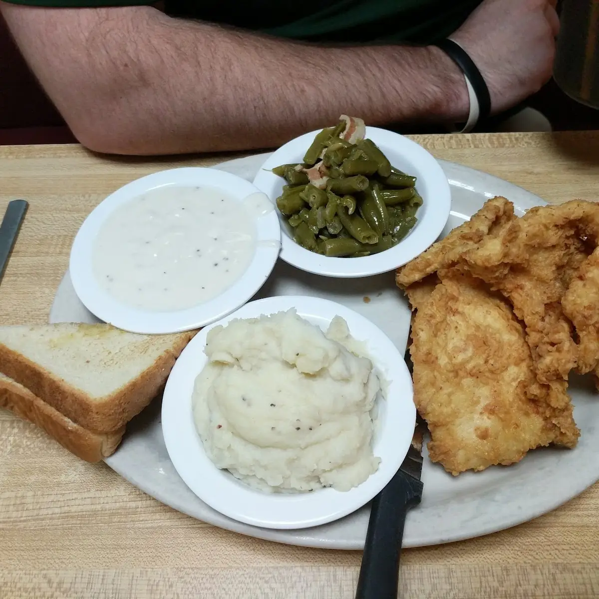 Chicken Fried Chicken with Green Beans and Mashed Potatoes