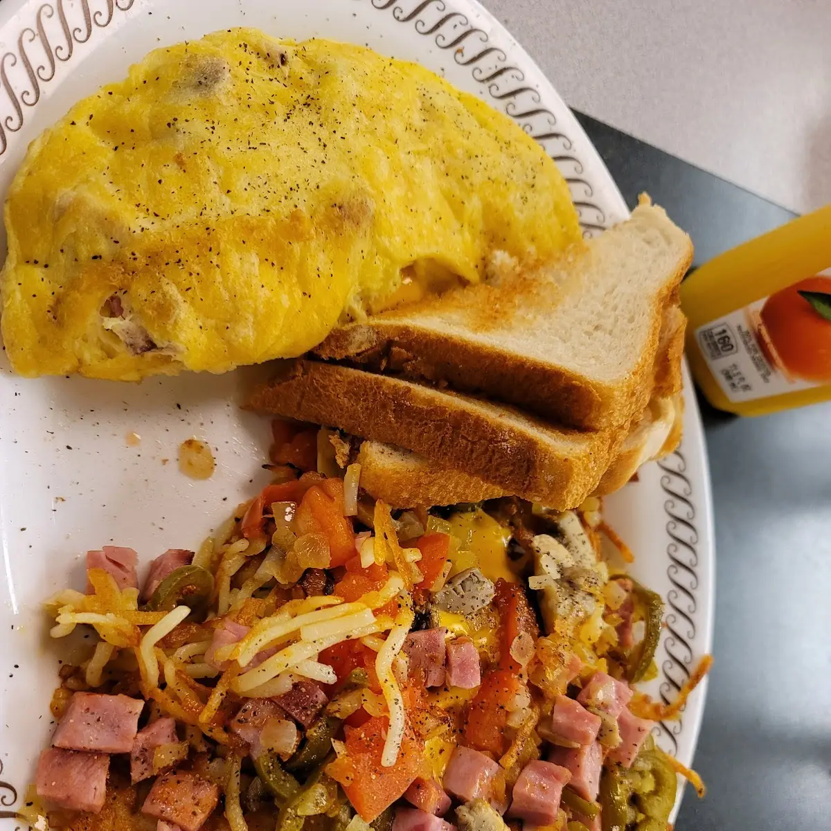 Ham&Cheese Omelet Double Hashbrowns All the Way