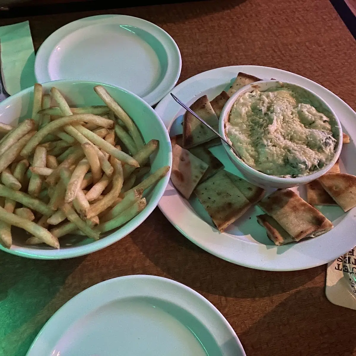 Rosemary Fries and Spinach Artichoke Dip
