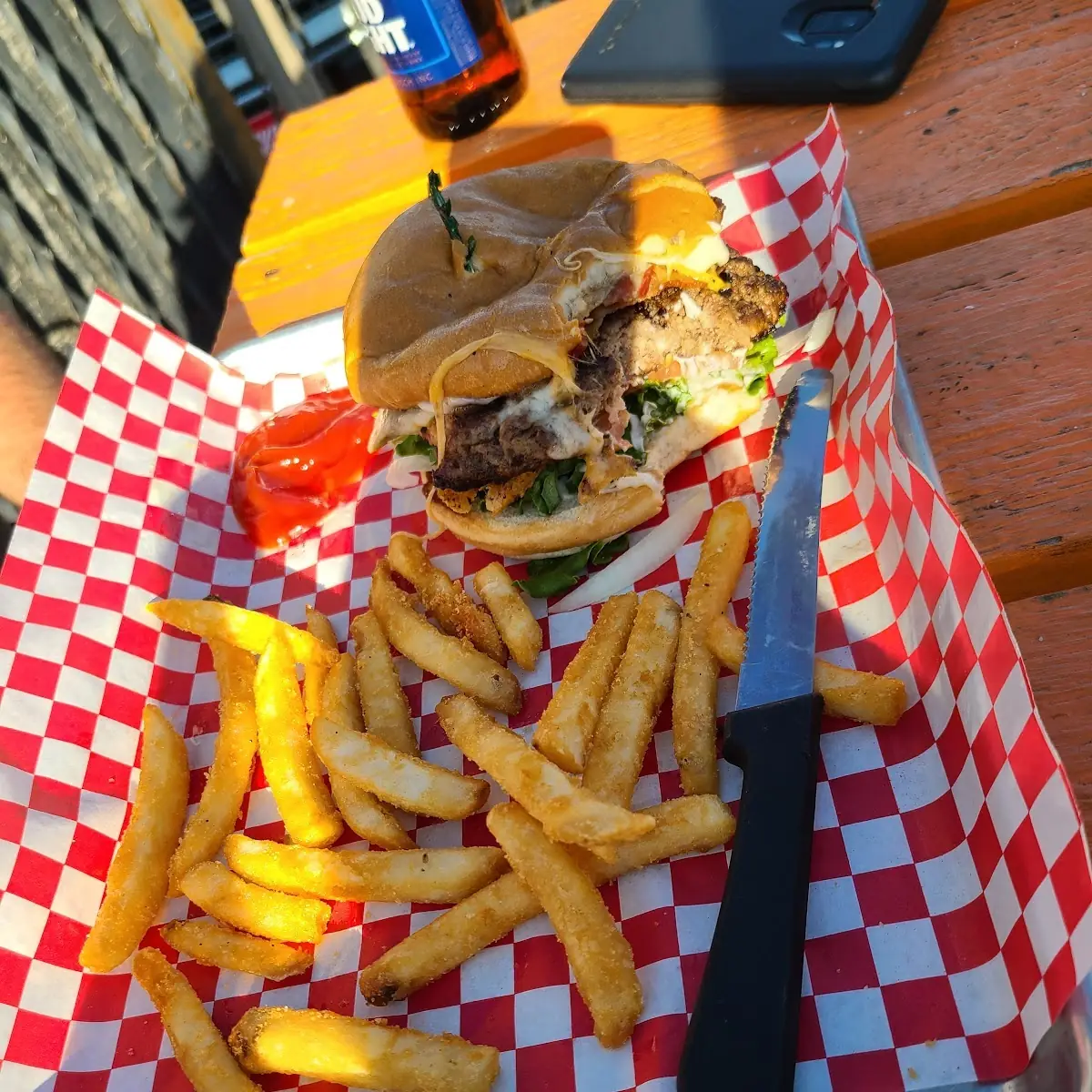 Cheddar Bacon Burger & Fries