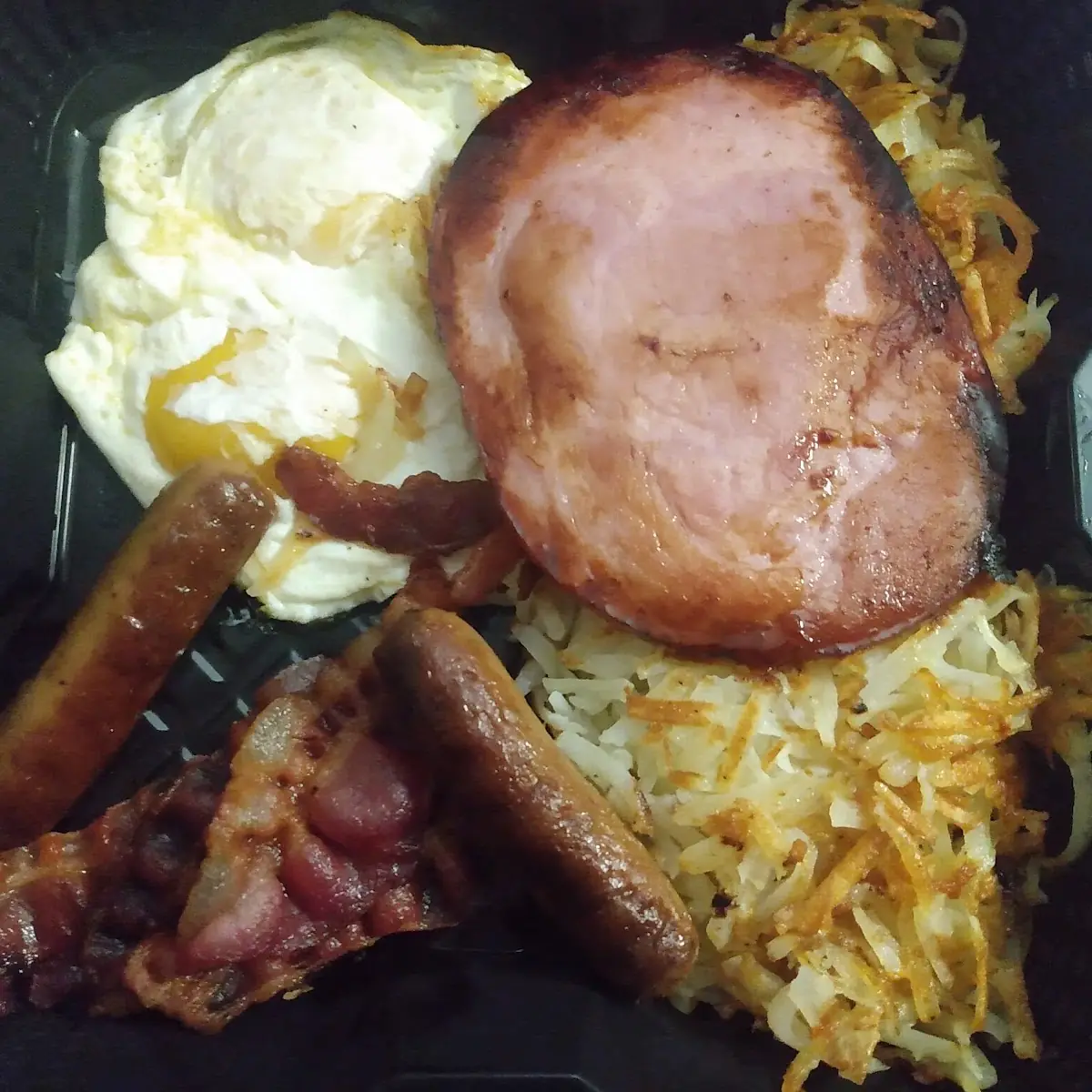 Ham Eggs Bacon Sausage Toast Hash Brown