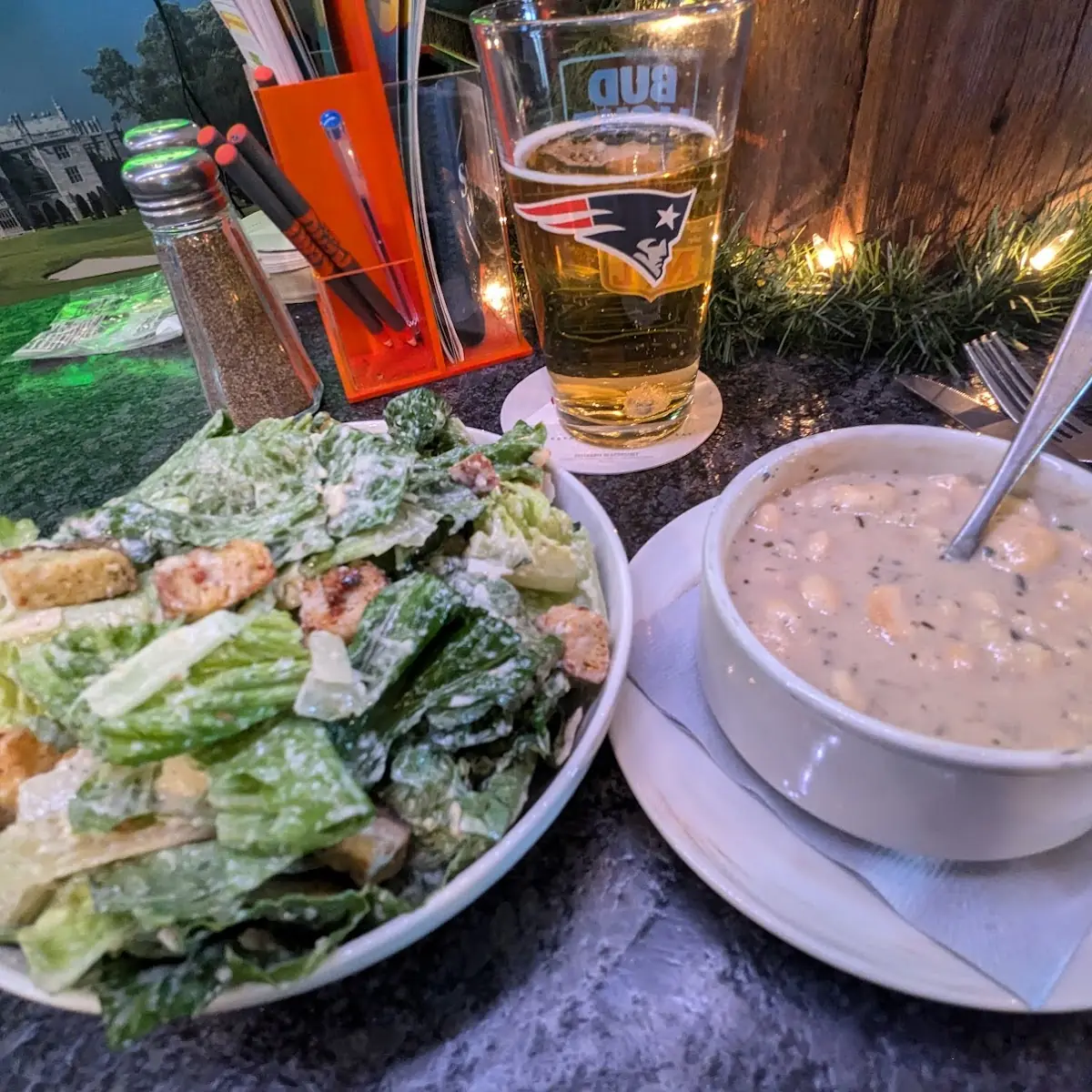 Cup of Chowder and Side Caesar Salad