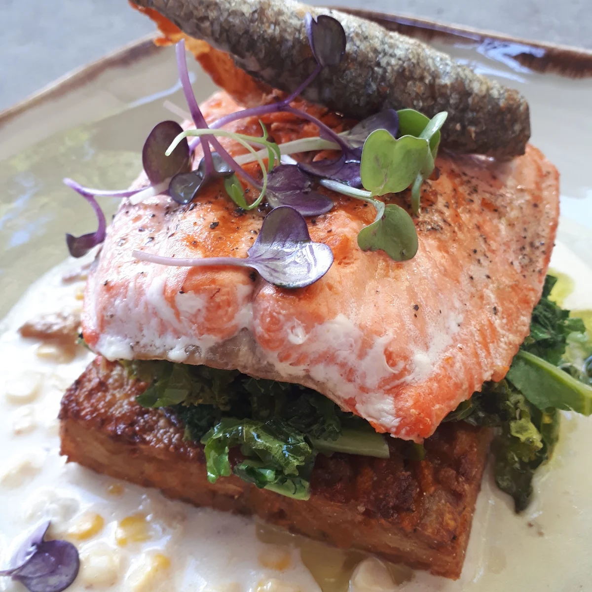 Wild Salmon with Bacon-Corn Cream