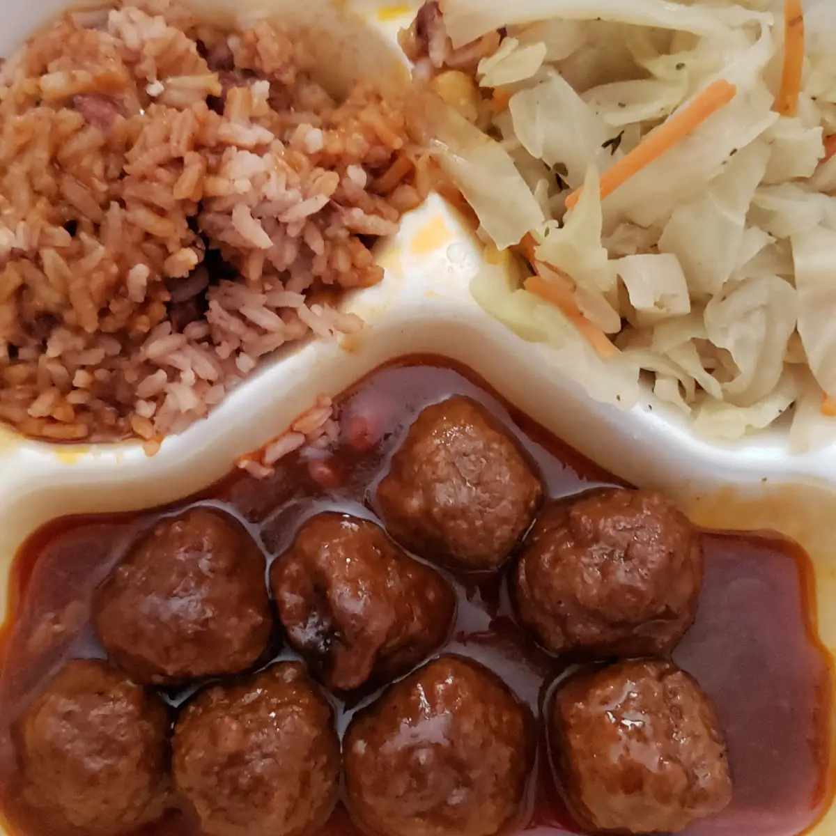 Caribbean Meatballs Cabbage Rice & Peas