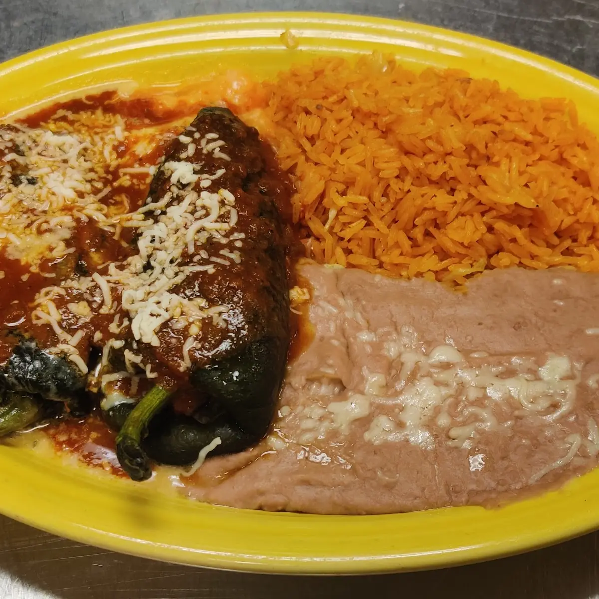 21. Chile Relleno, Burrito and Mexican Rice Combo