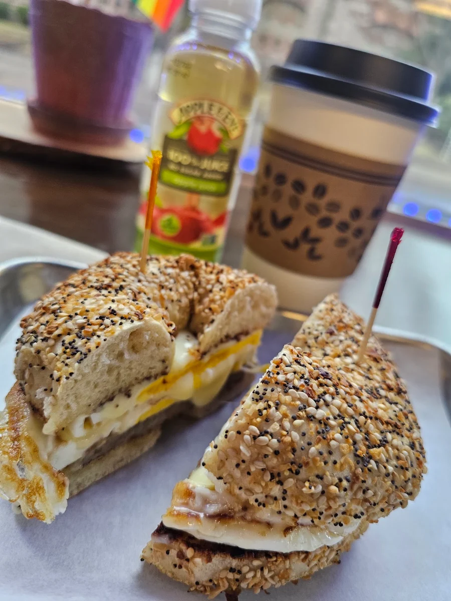 Sausage Egg and Cheese Sandwich on an Eveything Bagel
