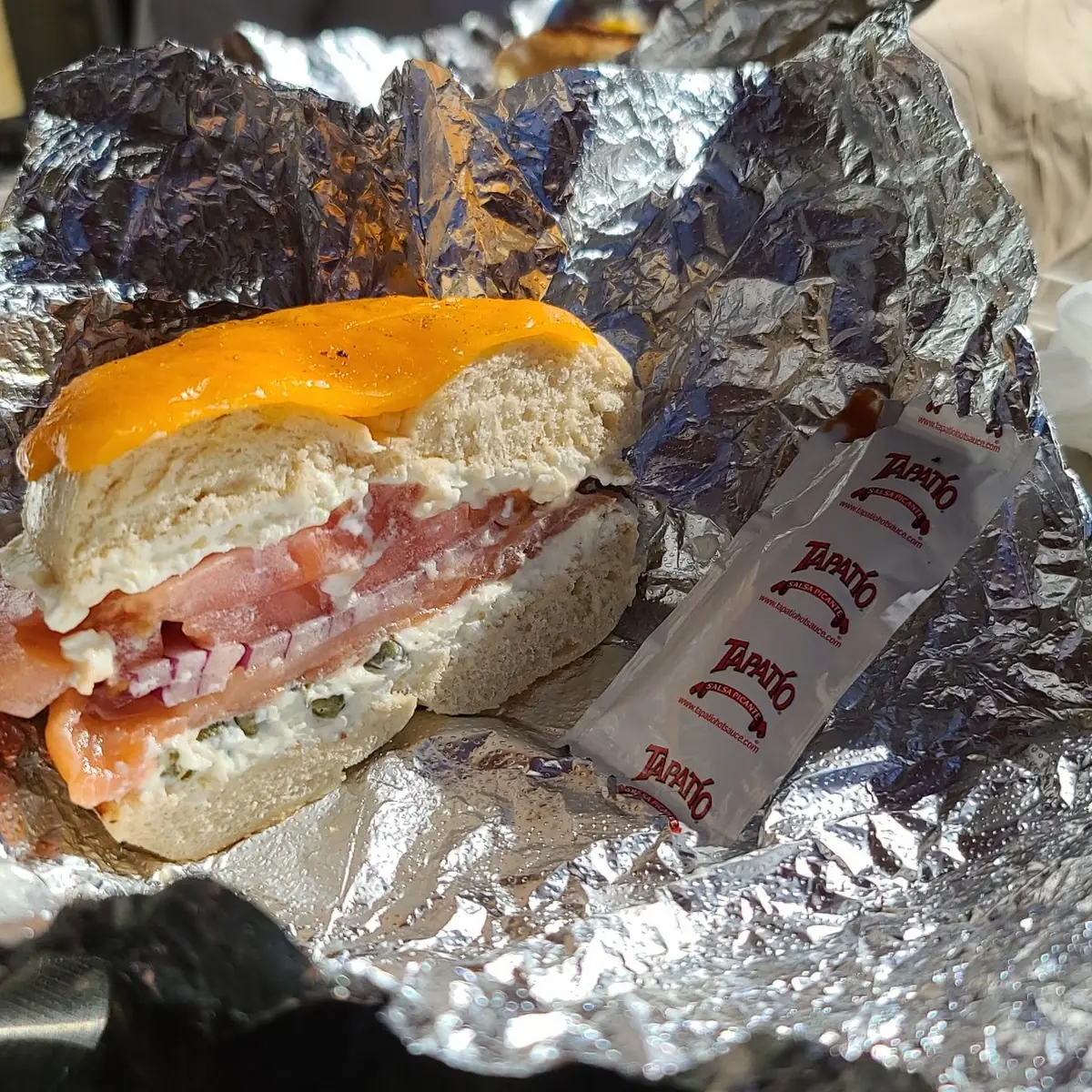 Cheddar Cheese Bagel Lox Sandwich
