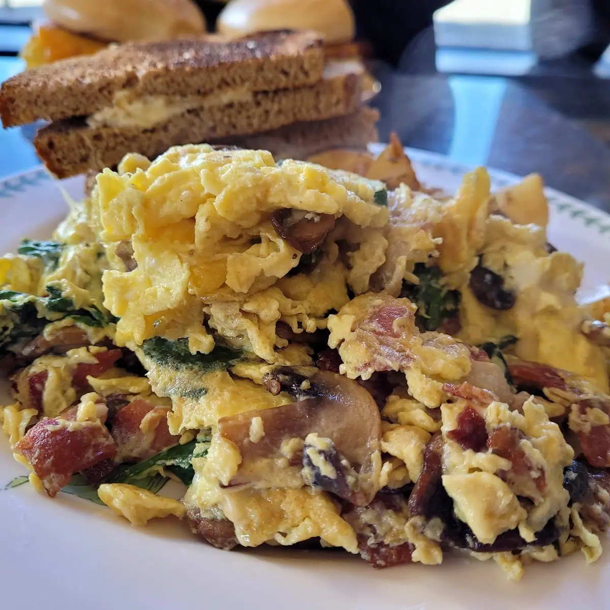 Two Eggs Scrambled with Spinach Mushroom & Swiss Cheese