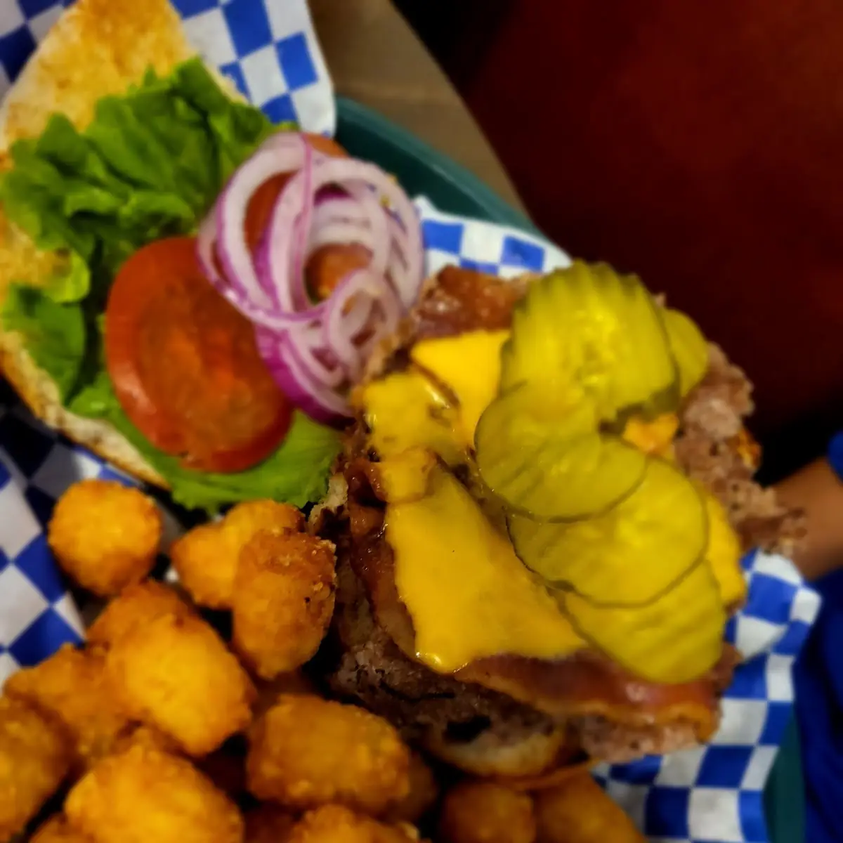 Burger WI TJ Tater Tots
