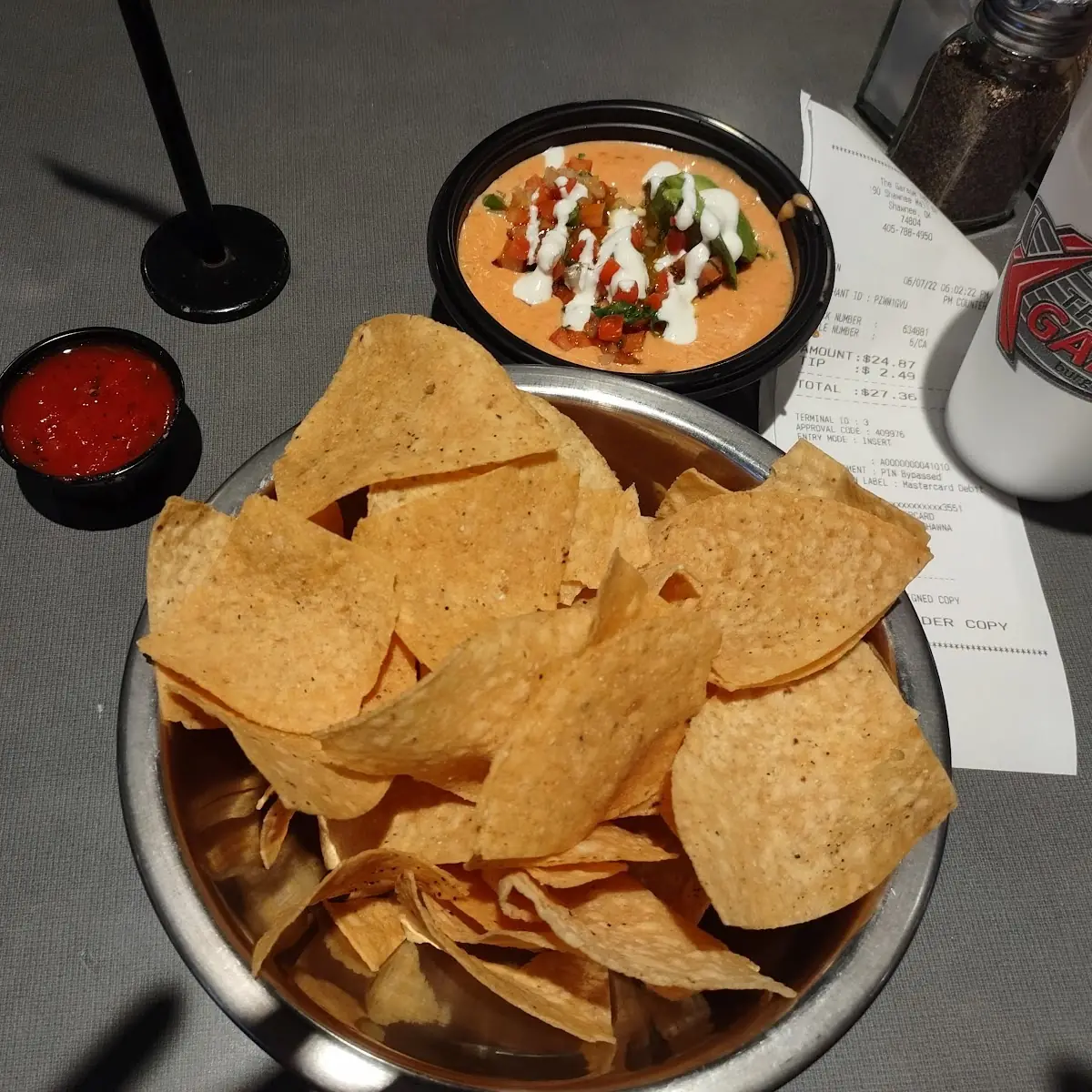 Loaded Queso Dip with Chips and Salsa and Chips