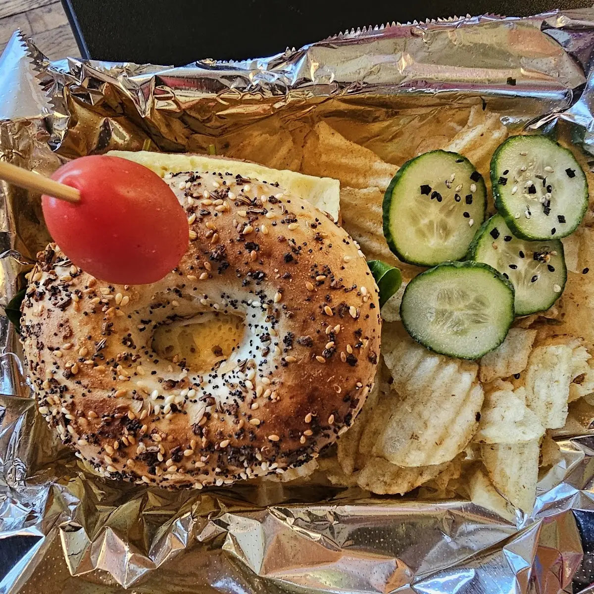 Ham Egg and Cheese on Everything Bagel