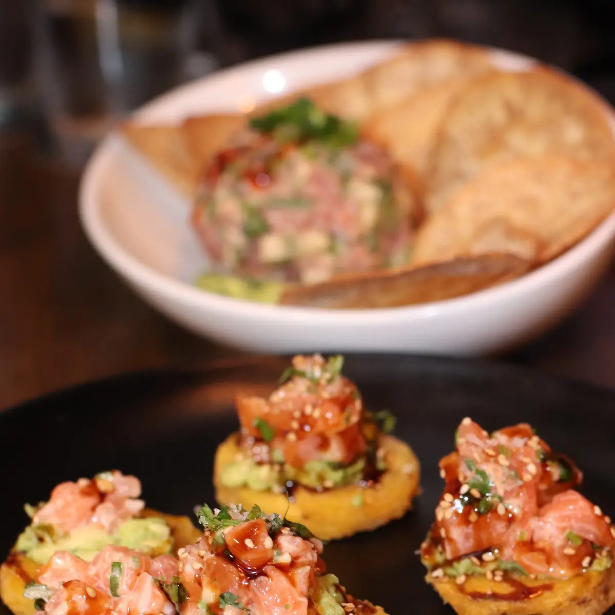 Spicy Salmon Tostones