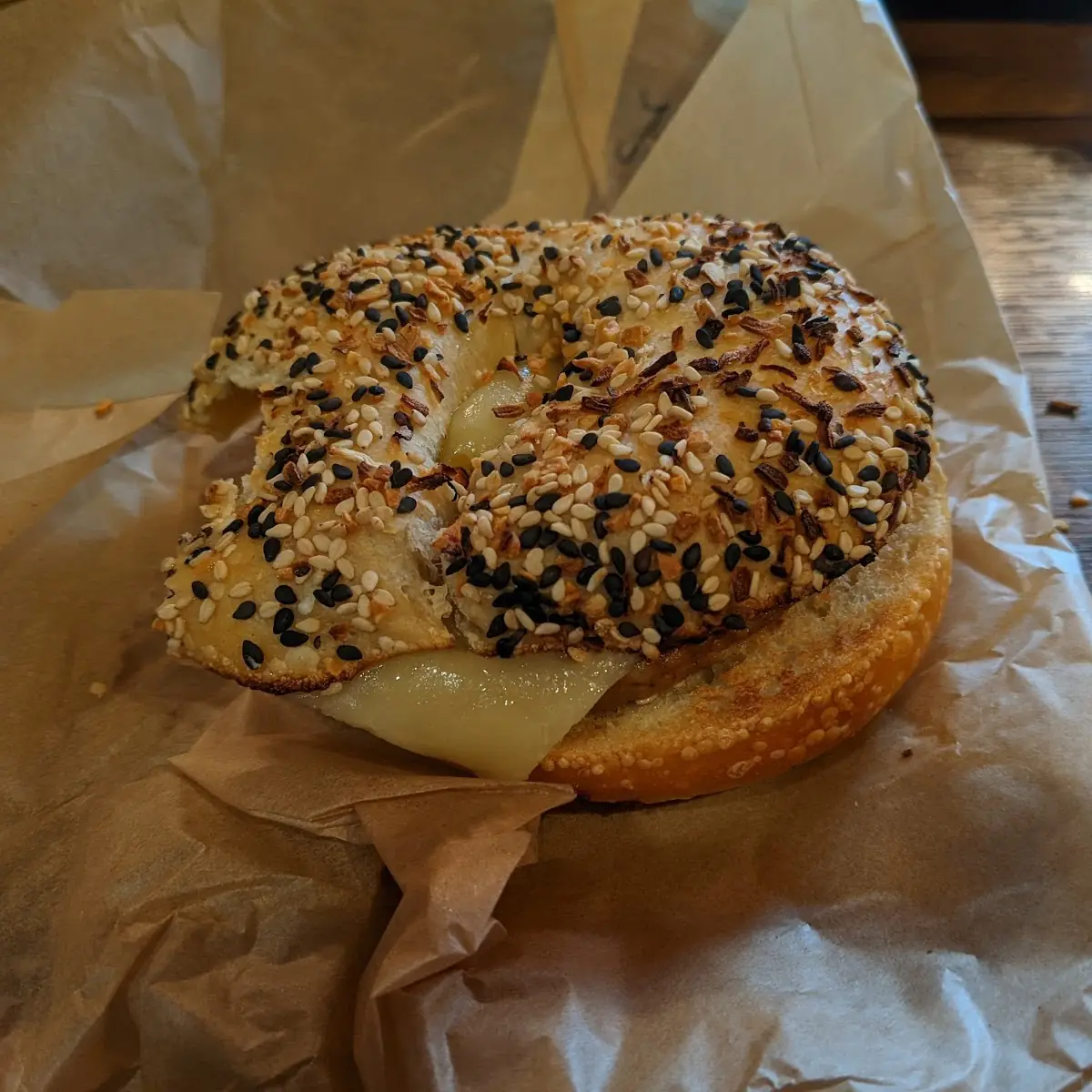 Everything Bagel with Sausage and Cheese