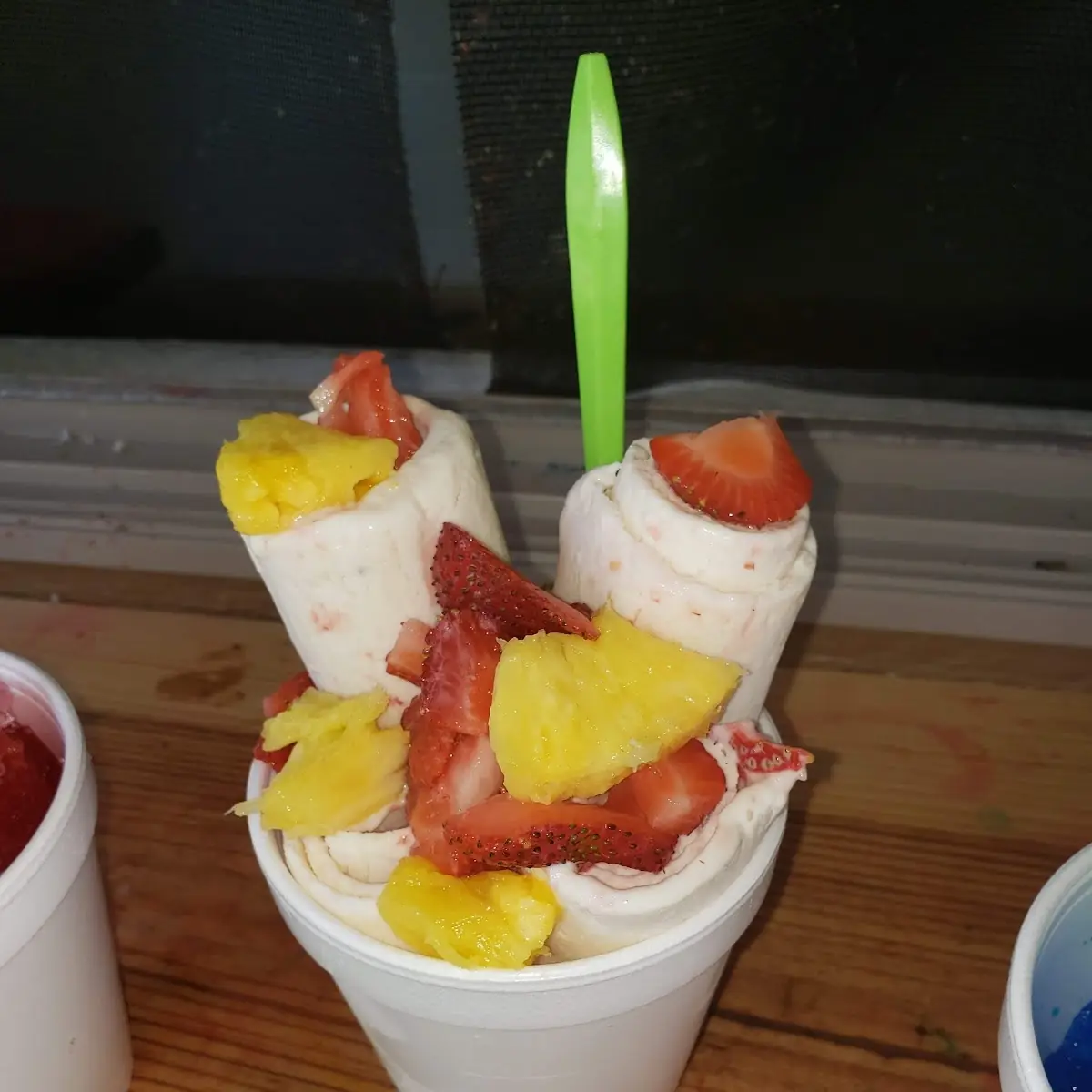 Strawberry Cheesecake Rolled Ice Cream Sundae