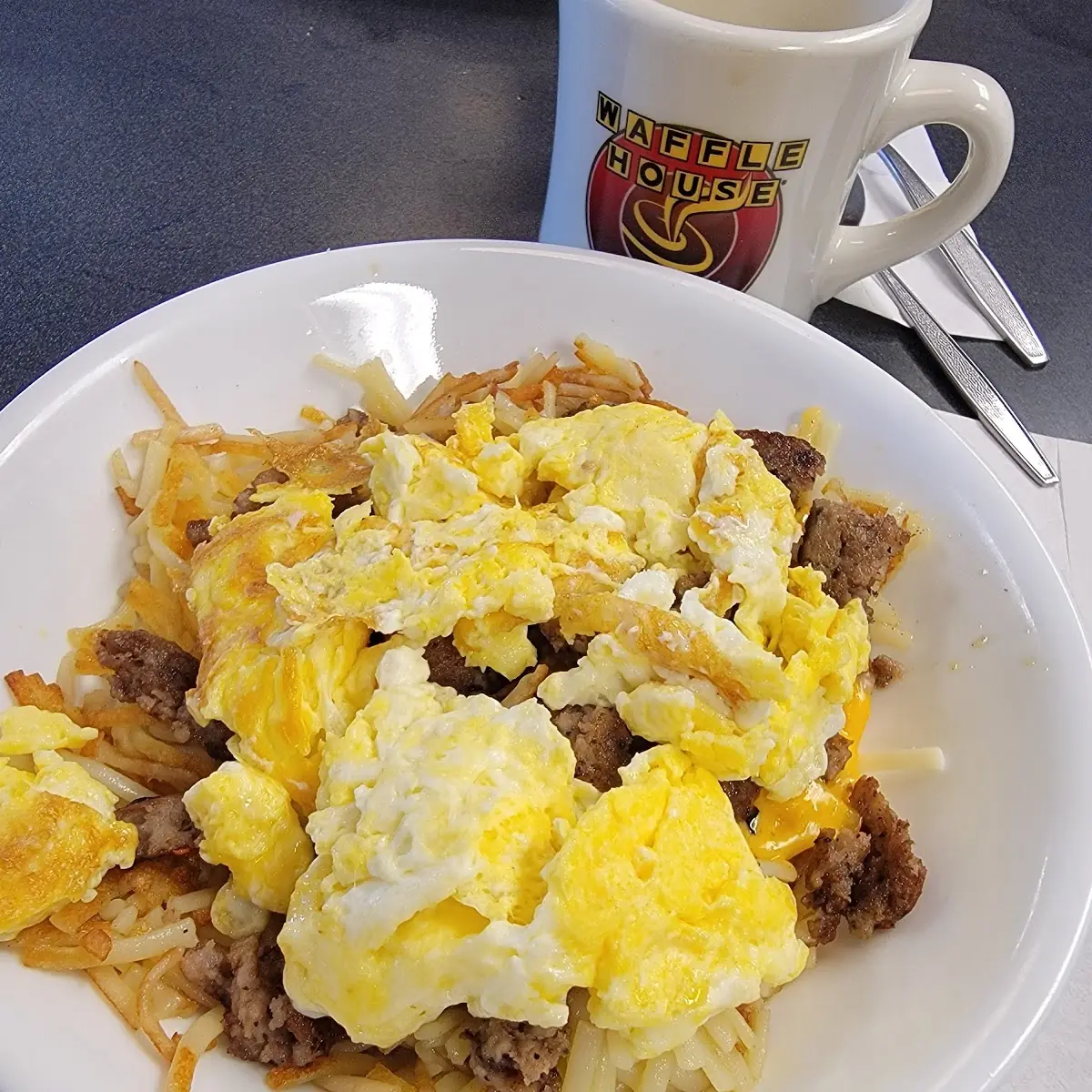 Sausage Egg and Cheese Hash Brown Bowl