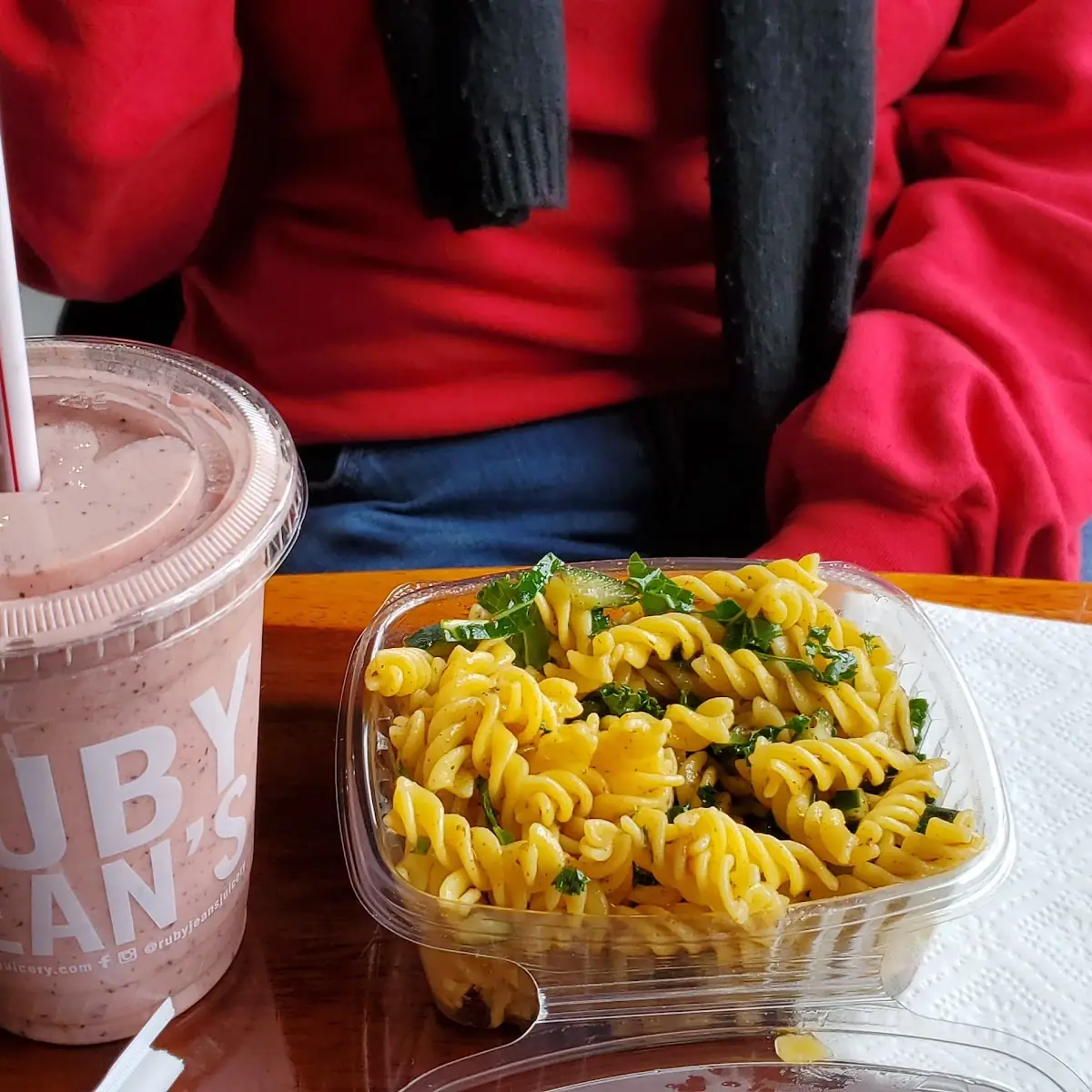 Pasta Salad and PB&J Smoothie