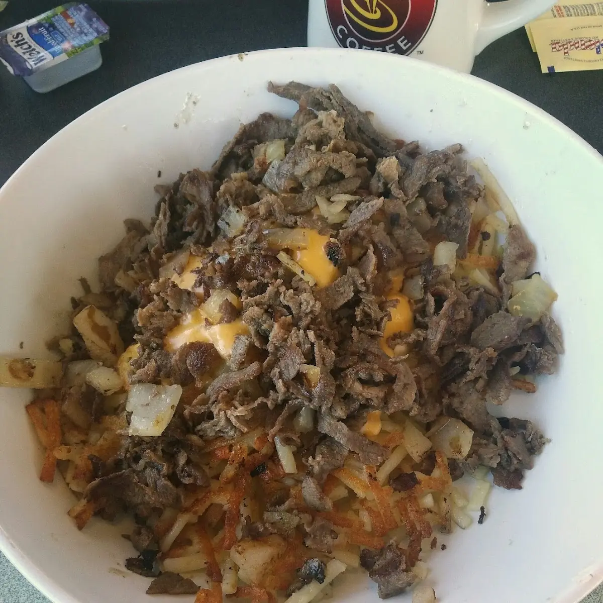 Cheese Steak Melt Hash Brown Bowl