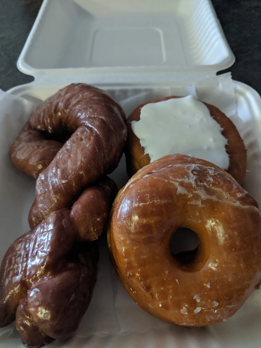 Vanilla Chocolate and Plain Spudnut Donuts