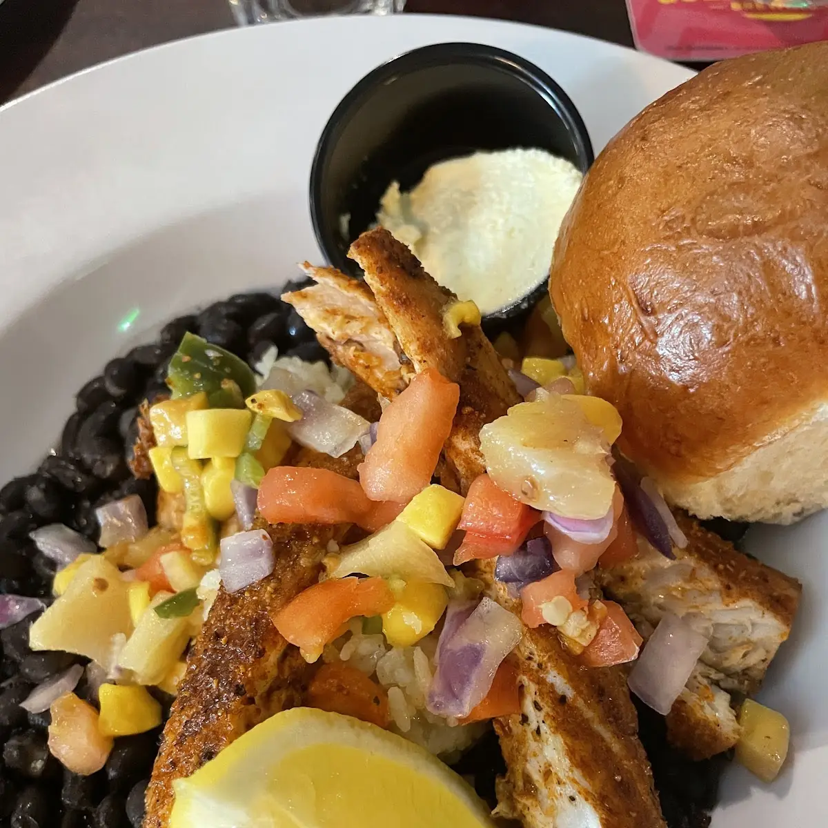 Mahi Mahi on Black Beans with Mango Salsa