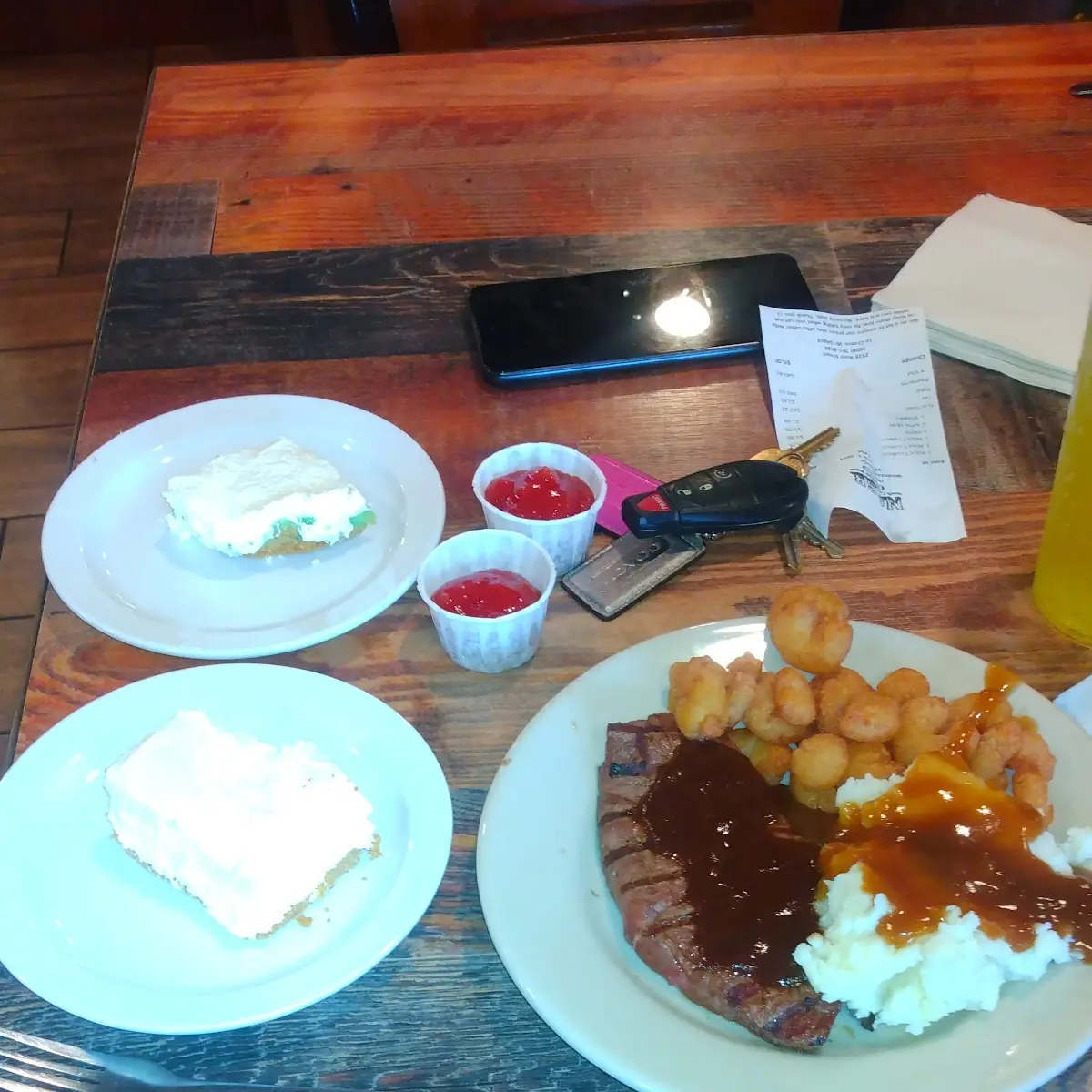 Steak and Mashed Potatoes and Popcorn Shrimp