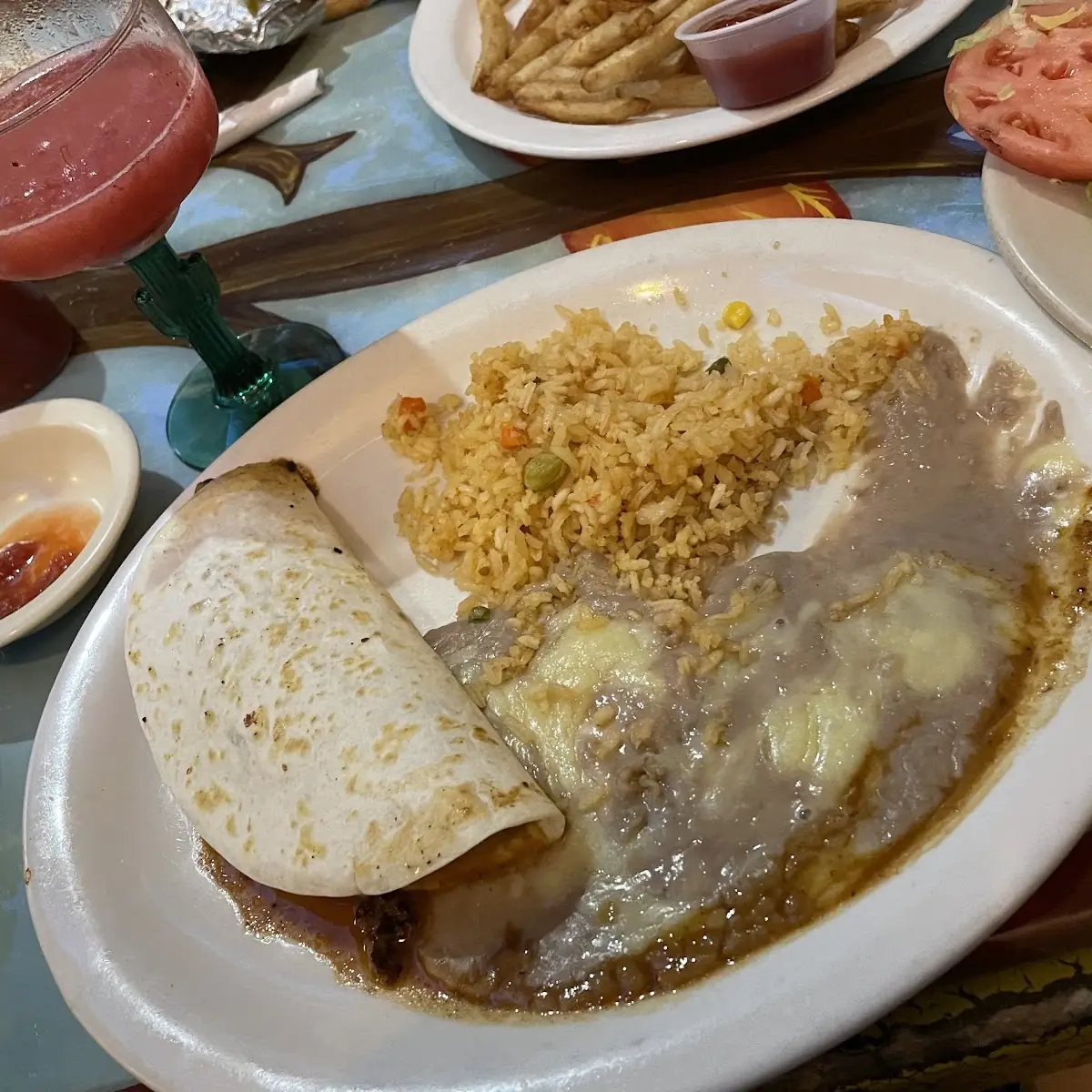 Steak Quesadilla Refried Beans and Rice