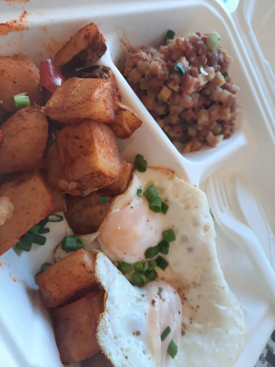 Over Easy Eggs Corned Beef Hashand Potatoes
