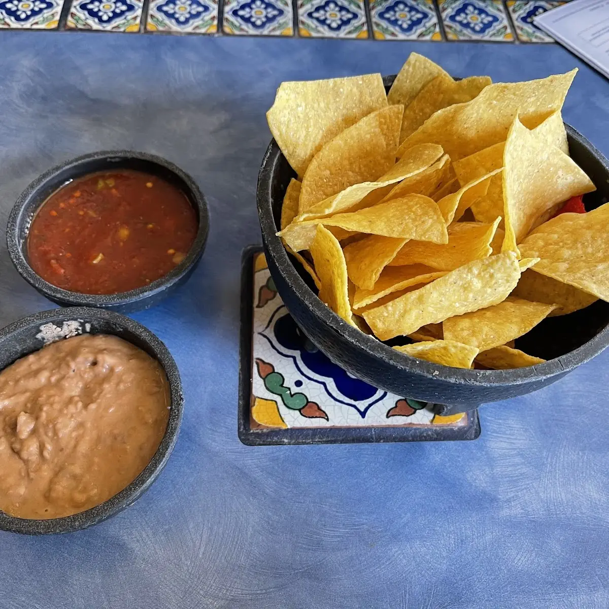 Chips Salsa and Frijoles