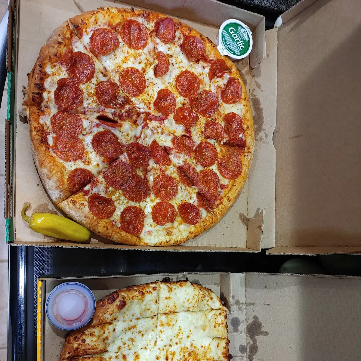 Pepperoni Pizza and Cheezy Bread Sticks
